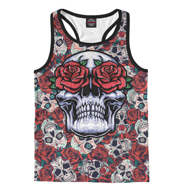 Мужская майка-борцовка с изображением Цветочные черепа цвета Белый