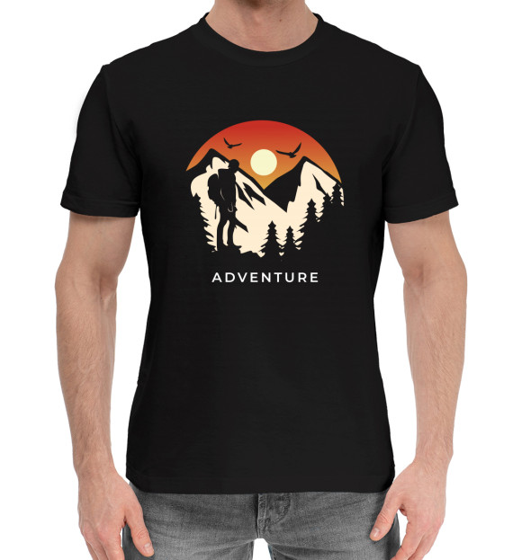 Мужская хлопковая футболка с изображением Adventure цвета Черный