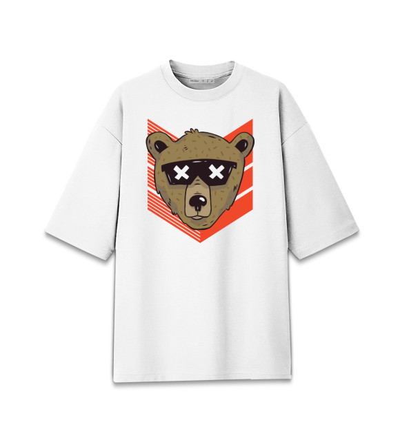 Женская футболка оверсайз с изображением Медведь в очках цвета Белый