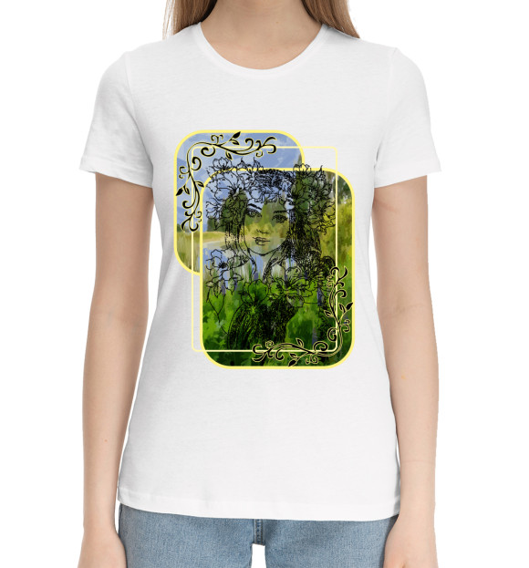 Женская хлопковая футболка с изображением Душа полей цвета Белый