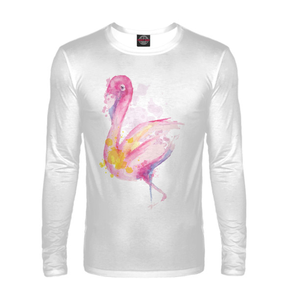 Мужской лонгслив с изображением Акварельный фламинго цвета Белый