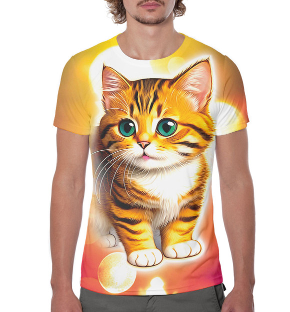 Мужская футболка с изображением Рыжий котёнок цвета Белый