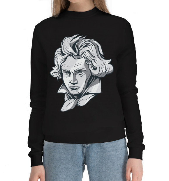 Женский хлопковый свитшот с изображением Бетховен цвета Черный