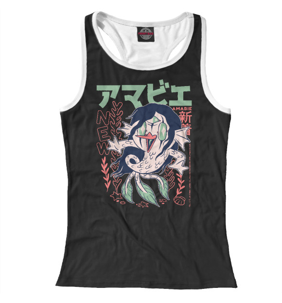 Женская майка-борцовка с изображением Amabie Yokai цвета Белый