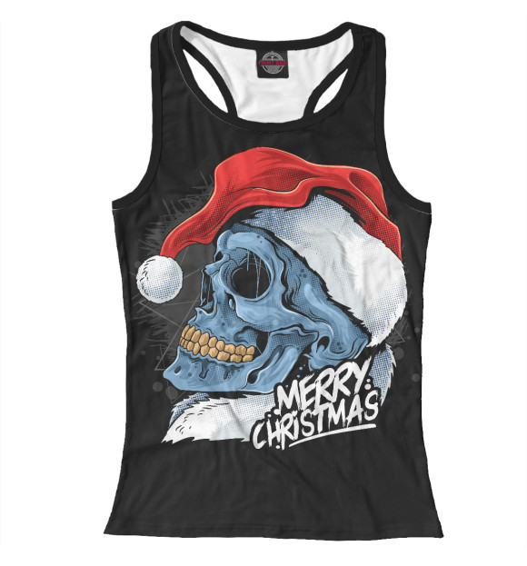 Женская майка-борцовка с изображением Череп Санты цвета Белый