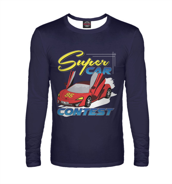 Мужской лонгслив с изображением Super Car цвета Белый