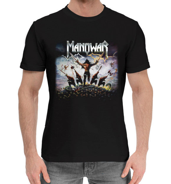 Мужская хлопковая футболка с притом Manowar цвета Черный Мужская хлопковая футболка с изображением Manowar цвета Черный