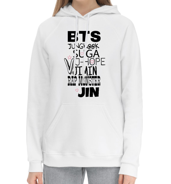 Женский хлопковый худи с изображением BTS цвета Белый