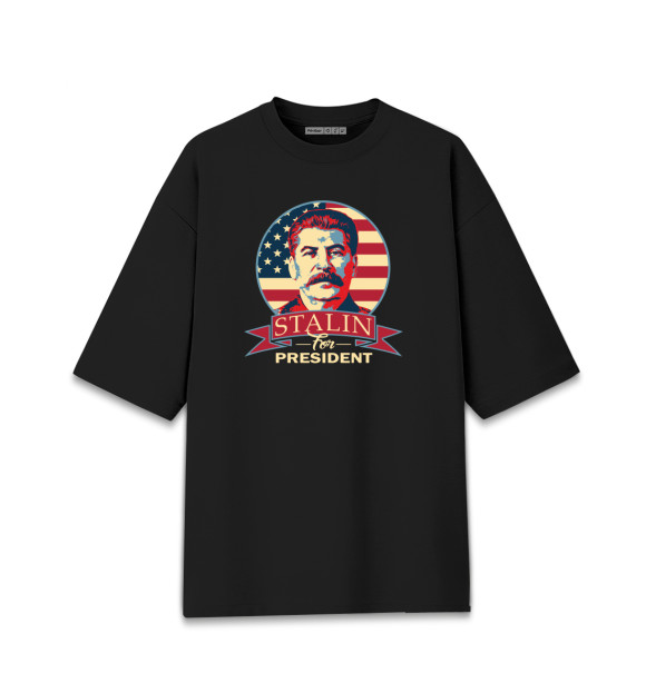 Мужская футболка оверсайз с изображением Stalin цвета Черный