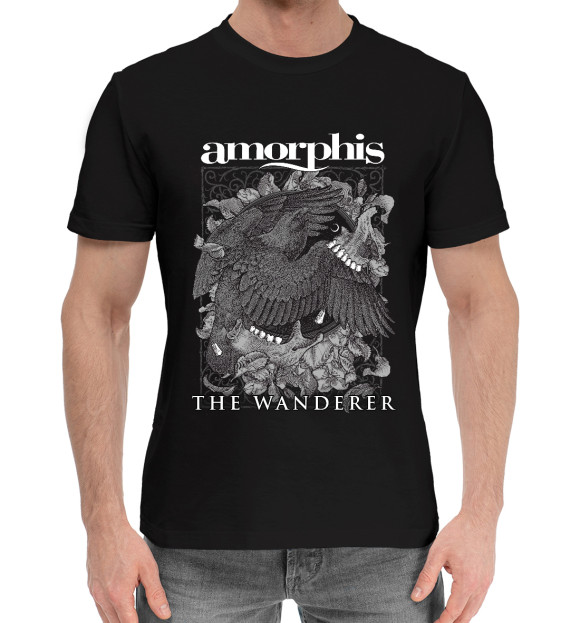 Мужская хлопковая футболка с притом Amorphis цвета Черный Мужская хлопковая футболка с изображением Amorphis цвета Черный