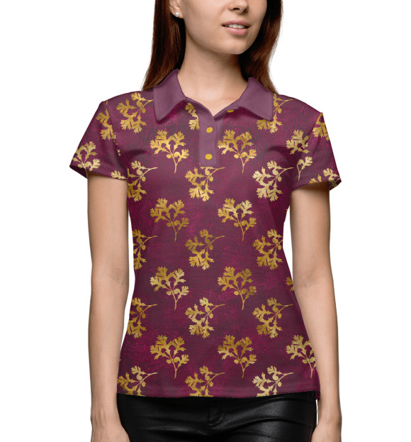 Женское поло с изображением Золотые ветки цвета Белый