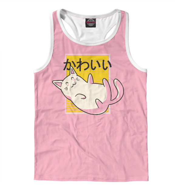 Мужская майка-борцовка с изображением Кавайный котик цвета Белый