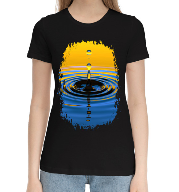 Женская хлопковая футболка с изображением КАПЛЯ цвета Черный