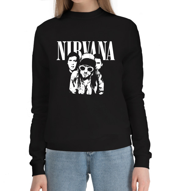 Женский хлопковый свитшот с изображением Nirvana цвета Черный