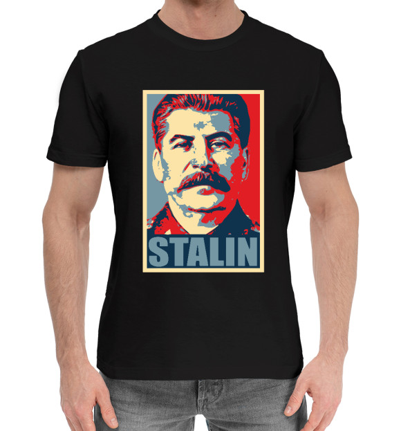 Мужская хлопковая футболка с изображением Stalin цвета Черный