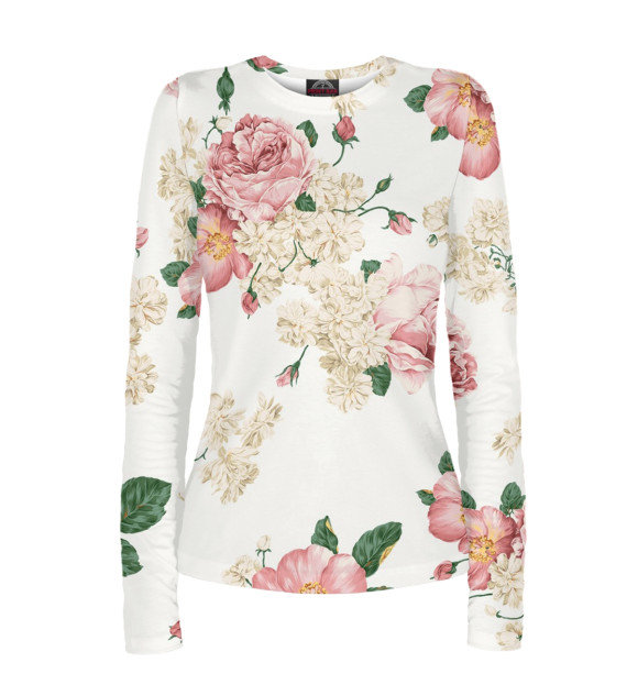 Женский лонгслив с изображением Цветы цвета Белый