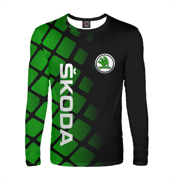 Мужской лонгслив с изображением ШКОДА, SKODA цвета Белый