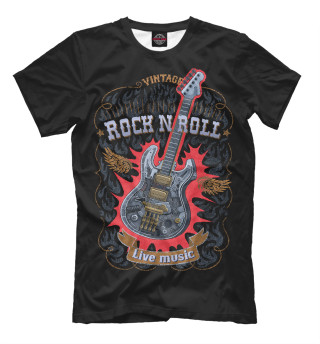 Мужская футболка Гитара стимпанк с надписью  rock n roll