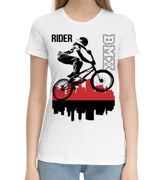 Женская хлопковая футболка с изображением Rider bmx цвета Белый