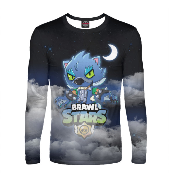 Мужской лонгслив с притом Brawl Stars Leon Wolf цвета Белый Мужской лонгслив с изображением Brawl Stars Leon Wolf цвета Белый