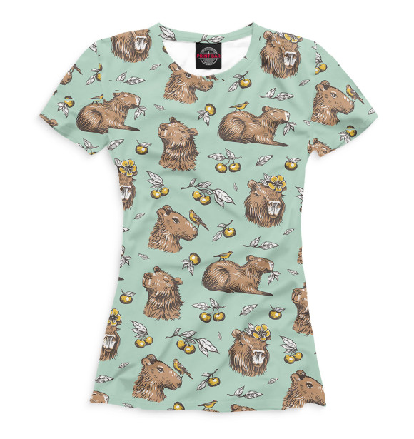 Футболка для девочек с изображением Капибара с ягодами цвета Белый