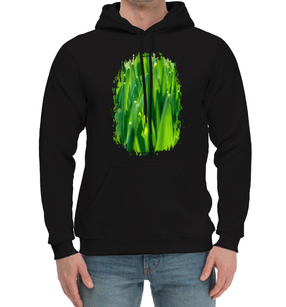 Мужской хлопковый худи с изображением Трава цвета Черный