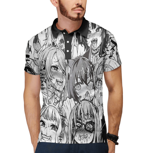 Мужское поло с изображением Ahegao | Ахэгао цвета Белый