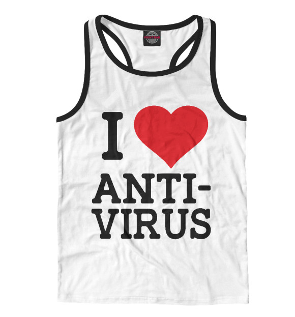 Мужская майка-борцовка с изображением I love antivirus цвета Белый
