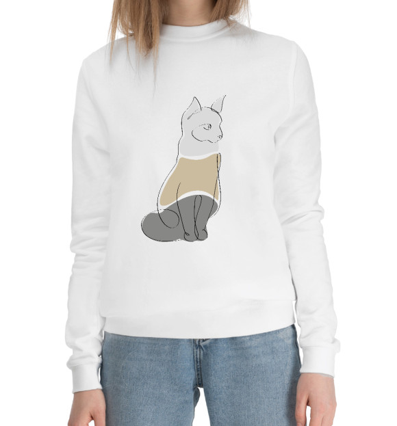 Женский хлопковый свитшот с изображением Кот трехцветный цвета Белый