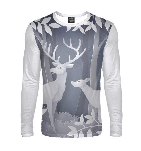 Мужской лонгслив с изображением Олени цвета Белый
