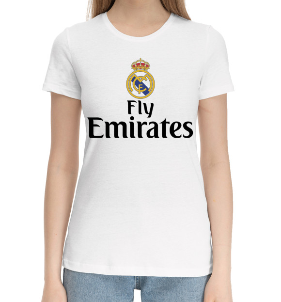 Женская хлопковая футболка с изображением Форма Реал Мадрид цвета Белый