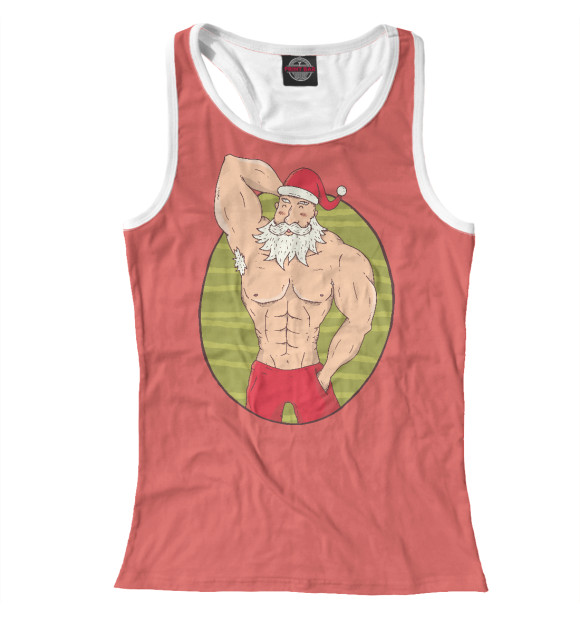 Женская майка-борцовка с изображением Санта на максималках цвета Белый