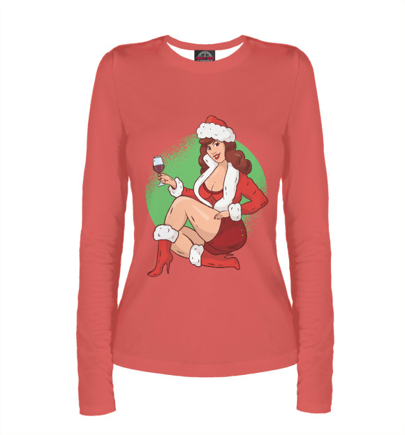 Женский лонгслив с изображением Пин Ап Снегурочка цвета Белый