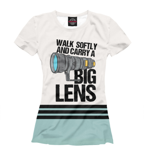 Женская футболка с изображением Photographer big lens цвета Белый