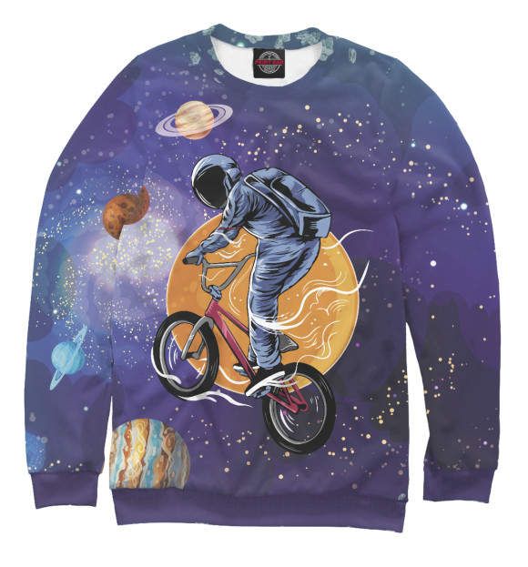 Мужской свитшот с изображением Space bicycle цвета Белый
