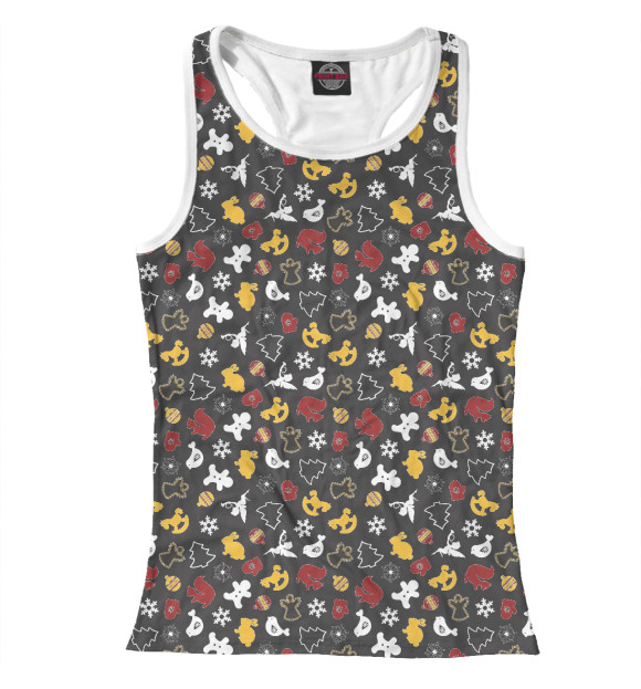 Женская майка-борцовка с изображением Новогодняя символика цвета Белый