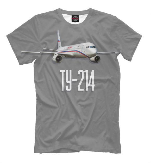 Мужская футболка с изображением Самолет Ту-214 цвета Белый