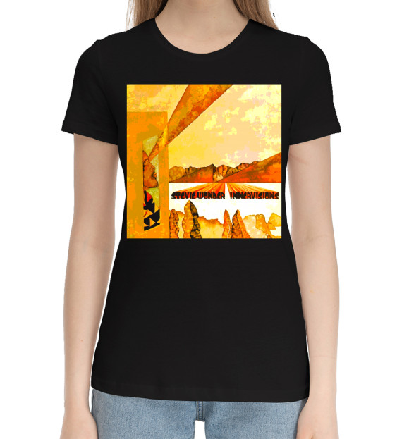 Женская хлопковая футболка с изображением Stevie Wonder - Innervisions цвета Черный