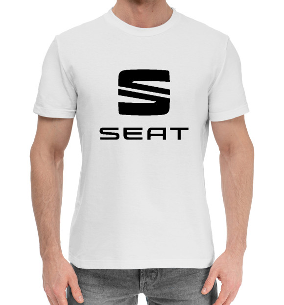 Мужская хлопковая футболка с изображением SEAT цвета Белый