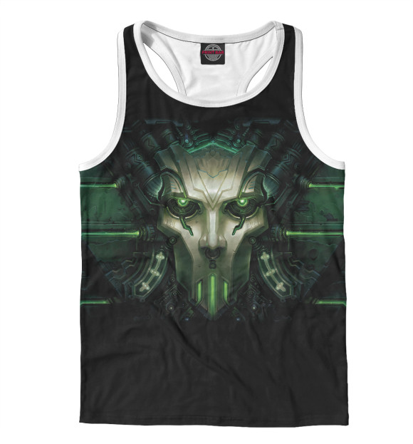 Мужская майка-борцовка с изображением Голова киборга цвета Белый