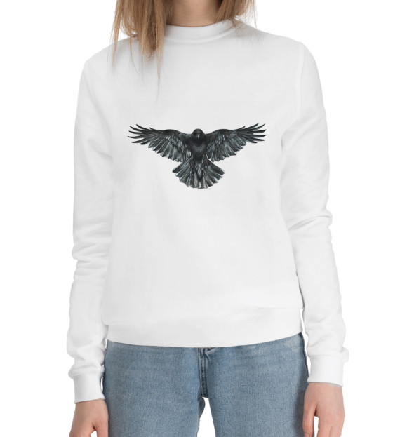 Женский хлопковый свитшот с изображением Ворон цвета Белый