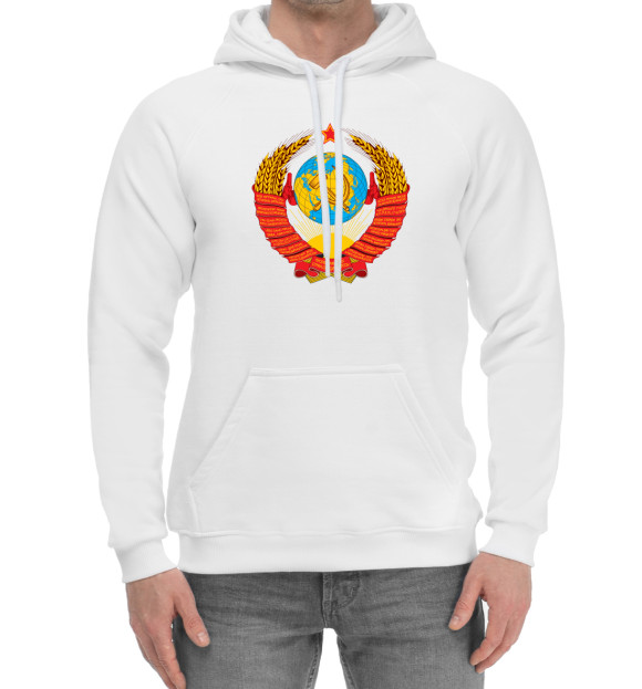 Мужской хлопковый худи с изображением Герб СССР цвета Белый