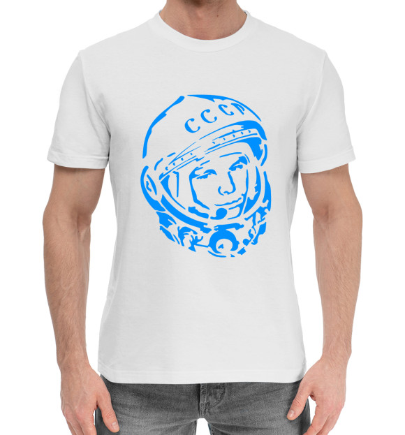 Мужская хлопковая футболка с изображением Юрий Гагарин СССР цвета Белый
