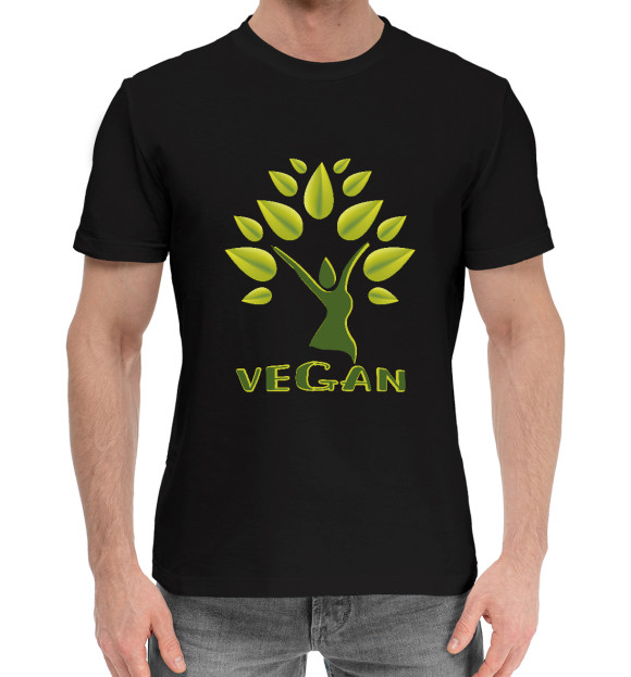 Мужская хлопковая футболка с изображением VEGAN цвета Черный