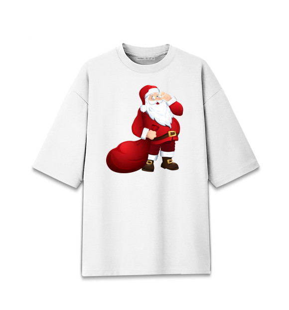 Мужская футболка оверсайз с изображением Дед Мороз цвета Белый