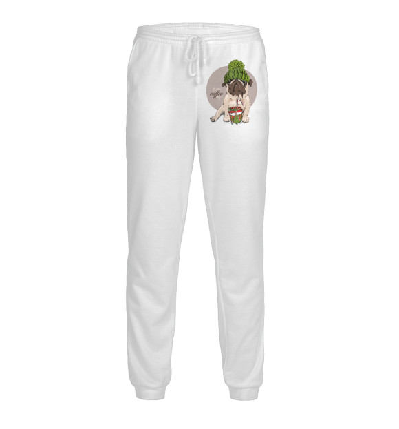 Мужские спортивные штаны с изображением Забавный Мопс с Кофе цвета Белый