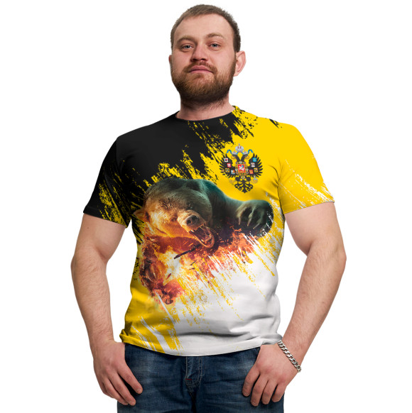 Мужская футболка с притом Имперский флаг и медведь цвета Белый Мужская футболка с изображением Имперский флаг и медведь цвета Белый