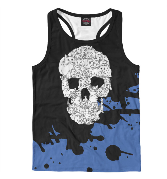 Мужская майка-борцовка с изображением Cat Skull Halloween цвета Белый