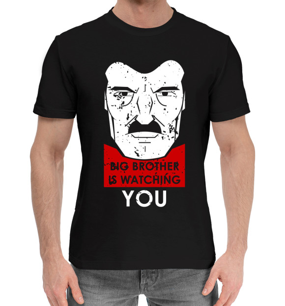Мужская хлопковая футболка с изображением Big brother is watching you цвета Черный