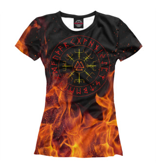 Женская футболка Валькнут компас рун в огне